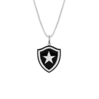 Pingente Botafogo Escudo em Prata 925 Esmaltado + Corrente